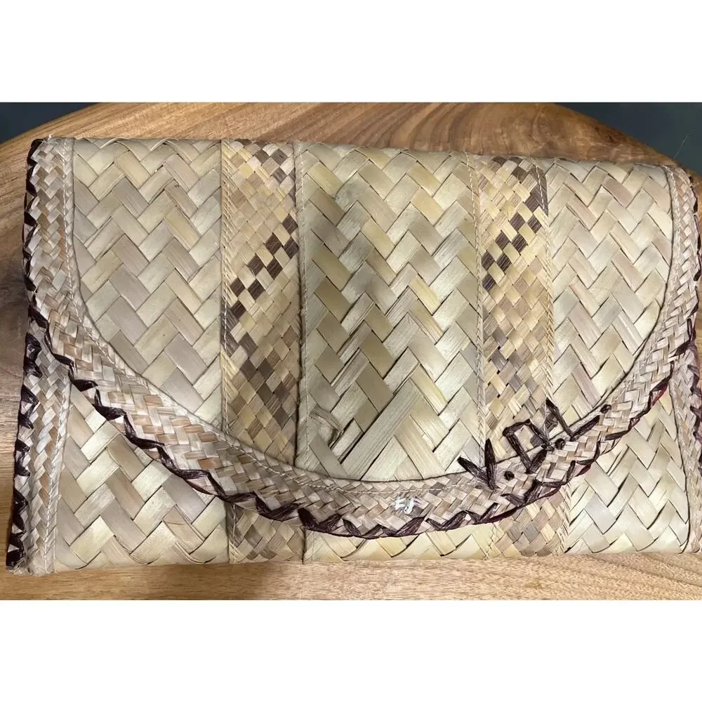 Vintage Clutch Straw Raffia Embroidered Boho Beach‎ Purse
